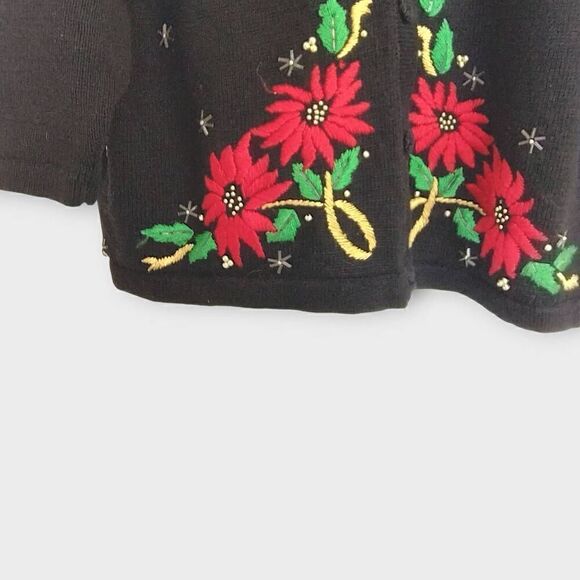 OHI Womens Cardigan Sz 2X Black Red Green Christmas Holiday‎ Sweater Cotton Vtg - Picture 5 of 13